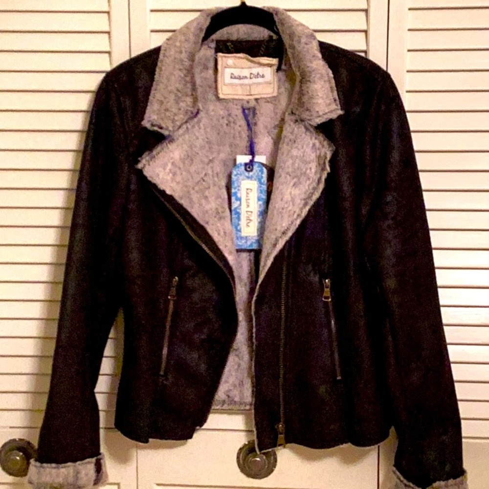 Raison D’Etre Black Faux Leather Moto Jacket- Medium